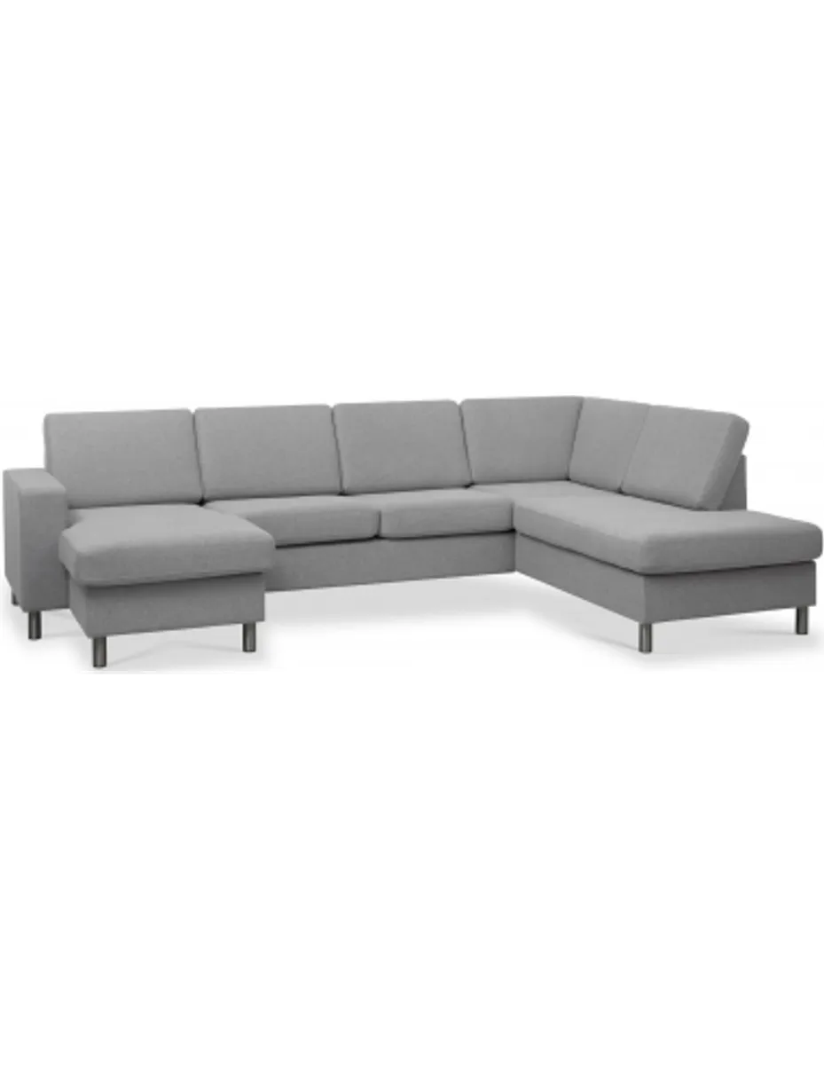 Panset U-sofa i polyester B295 x D197 cm - Børstet alugrå/Grå