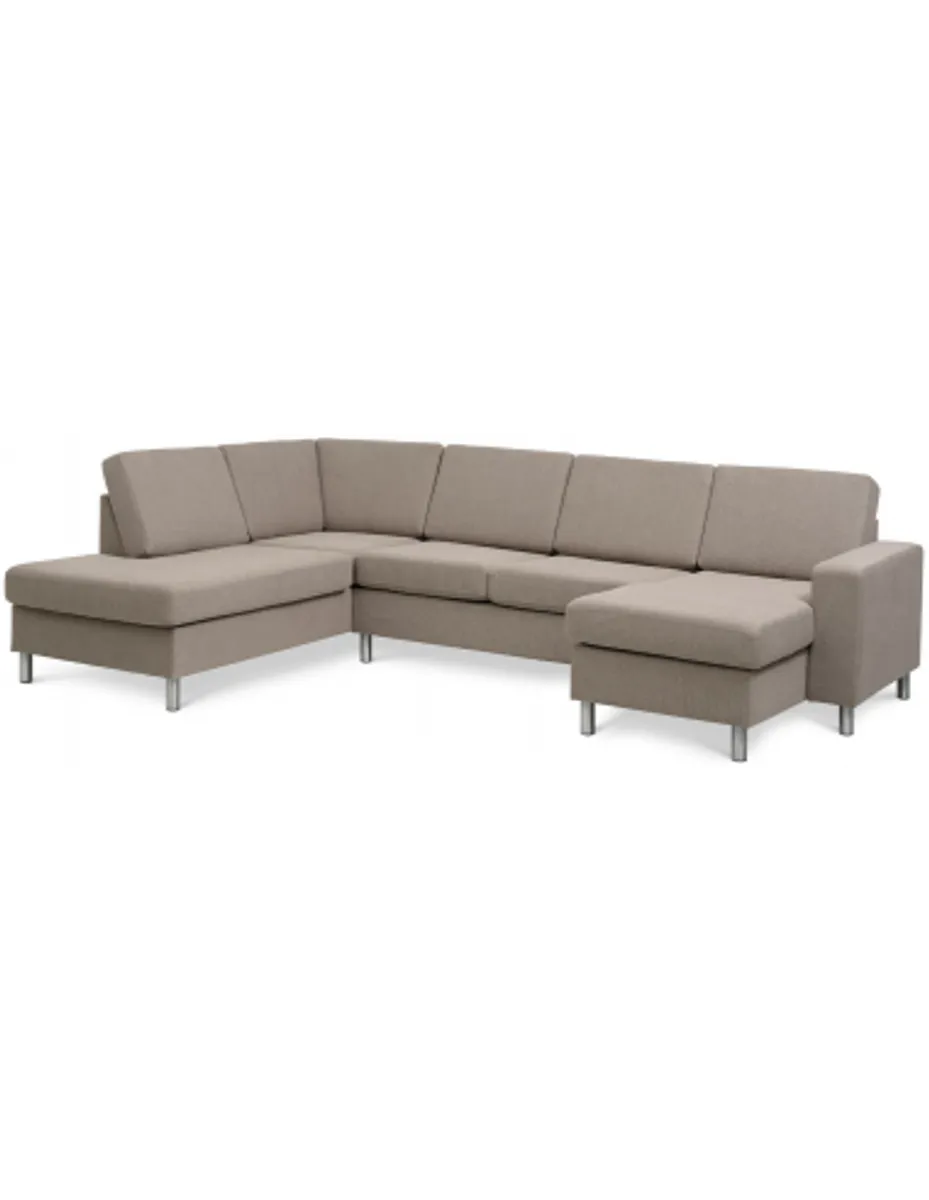 Panset U-sofa i polyester B295 x D197 cm - Børstet alugrå/Lysebrun