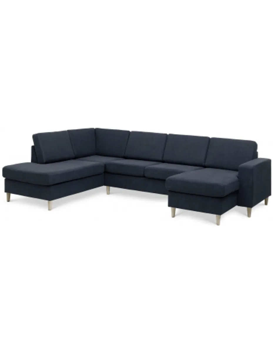 Panset U-sofa i polyester B295 x D197 cm - Natur/Blå