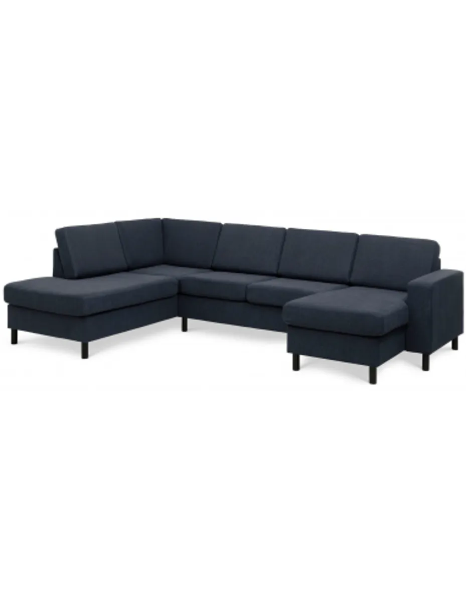 Panset U-sofa i polyester B295 x D197 cm - Sort/Blå