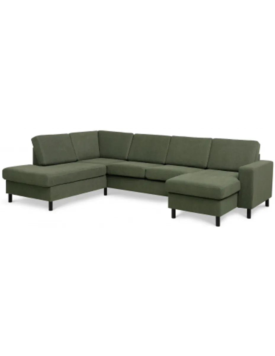 Panset U-sofa i polyester B295 x D197 cm - Sort/Mosgrøn