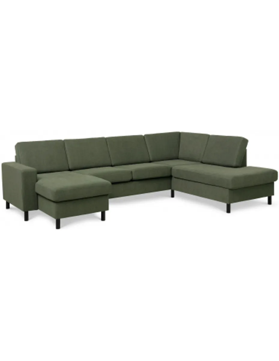 Panset U-sofa i polyester B295 x D197 cm - Sort/Mosgrøn