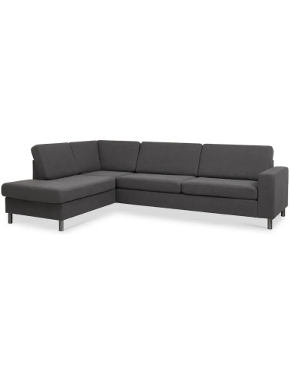 Panset venstrevendt chaiselongsofa i polyester B279 x D197 cm - Børstet alugrå/Antracit