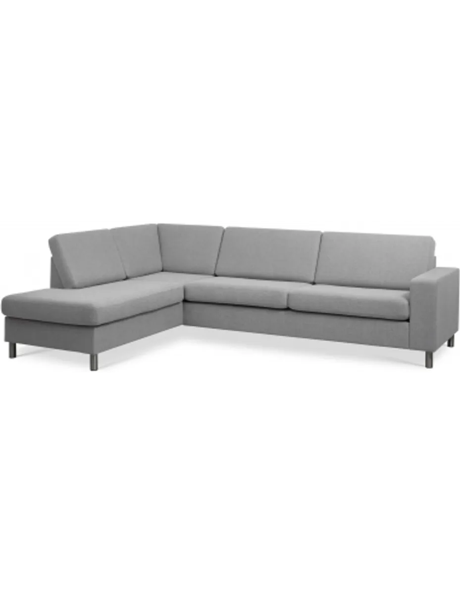 Panset venstrevendt chaiselongsofa i polyester B279 x D197 cm - Børstet alugrå/Grå