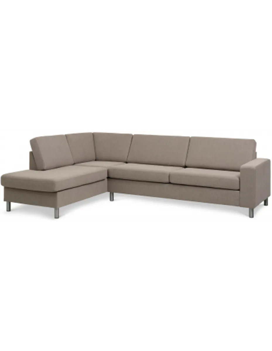 Panset venstrevendt chaiselongsofa i polyester B279 x D197 cm - Børstet alugrå/Lysebrun