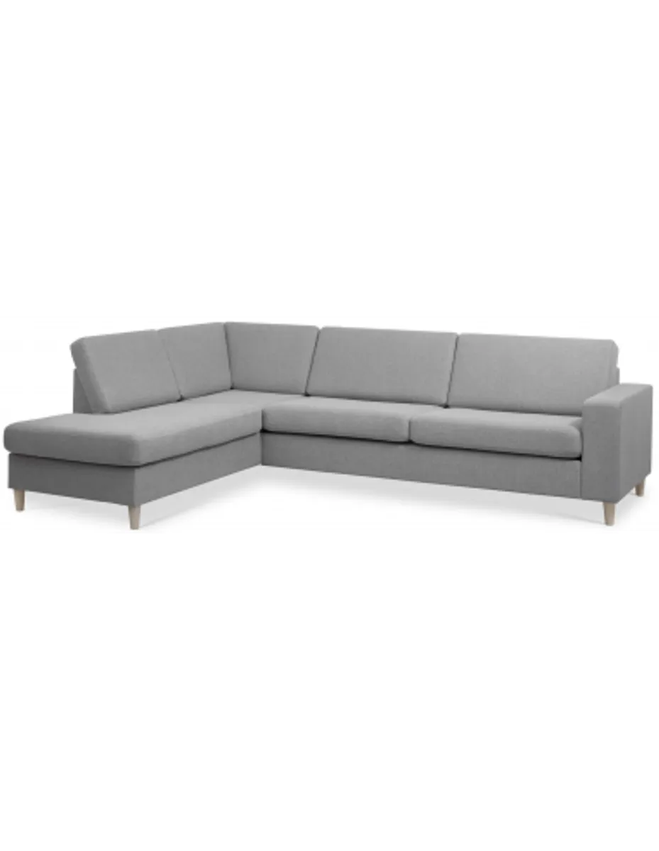 Panset venstrevendt chaiselongsofa i polyester B279 x D197 cm - Natur/Grå