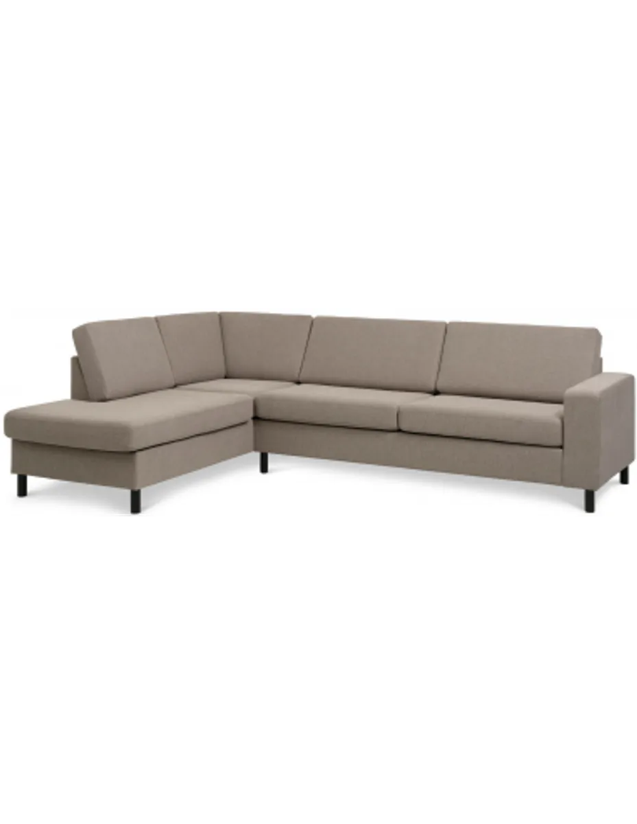 Panset venstrevendt chaiselongsofa i polyester B279 x D197 cm - Sort/Lysebrun