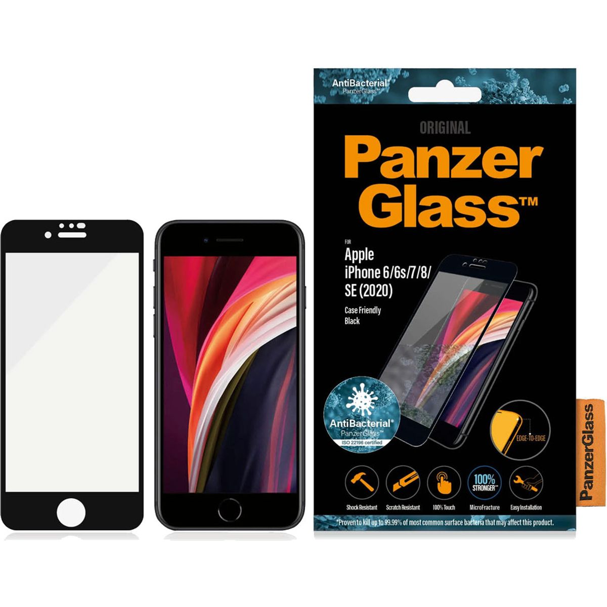 Panzerglass Apple iPhone 6/6s/7/8/SE (2020) Case Friendly, Black beskyttelselsglas