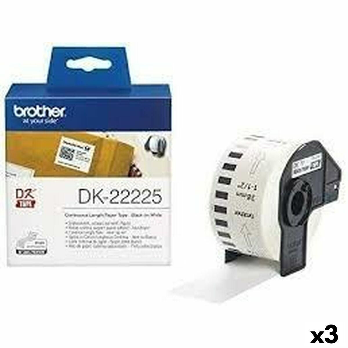 Papir I baner til printere Brother DK-22225 Hvid 38 mm x 30,48 m Sort/Hvid (3 enheder)