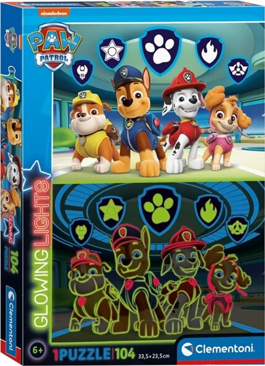 Paw Patrol Puslespil - Glowing Lights - Clementoni - 104 Brikker