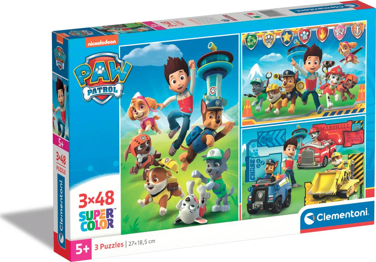 Paw Patrol Puslespil - Super Color - Clementoni - 3x48 Brikker