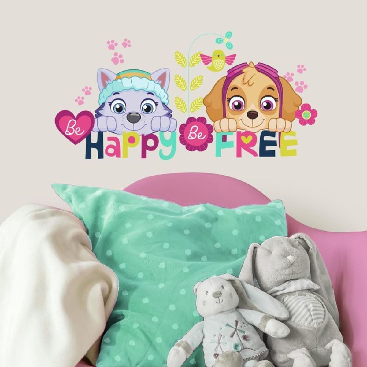 Paw Patrol Skye og Everest Be Happy Wallstickers