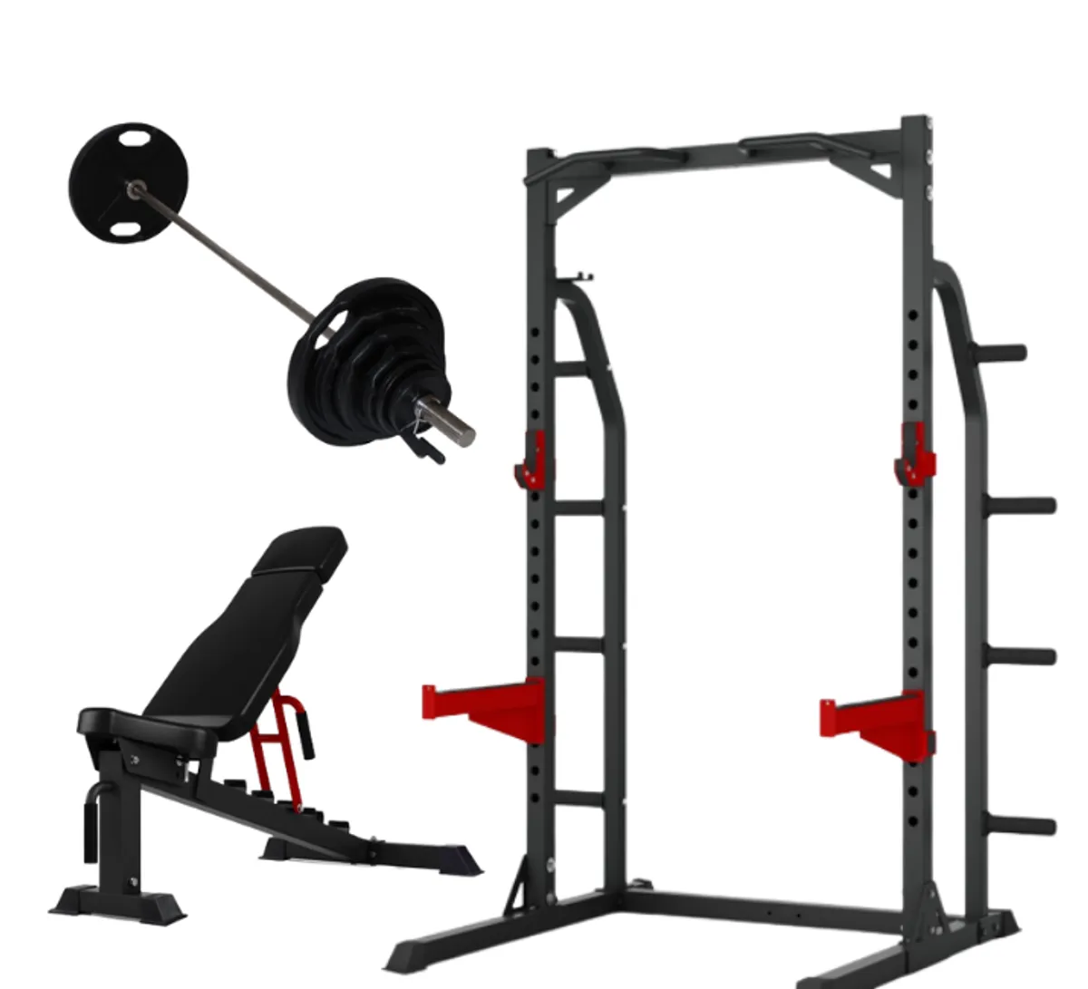 Peak Fitness - Half Rack m. 125kg 50 mm vægtskiver og Fid Bænk - Sort