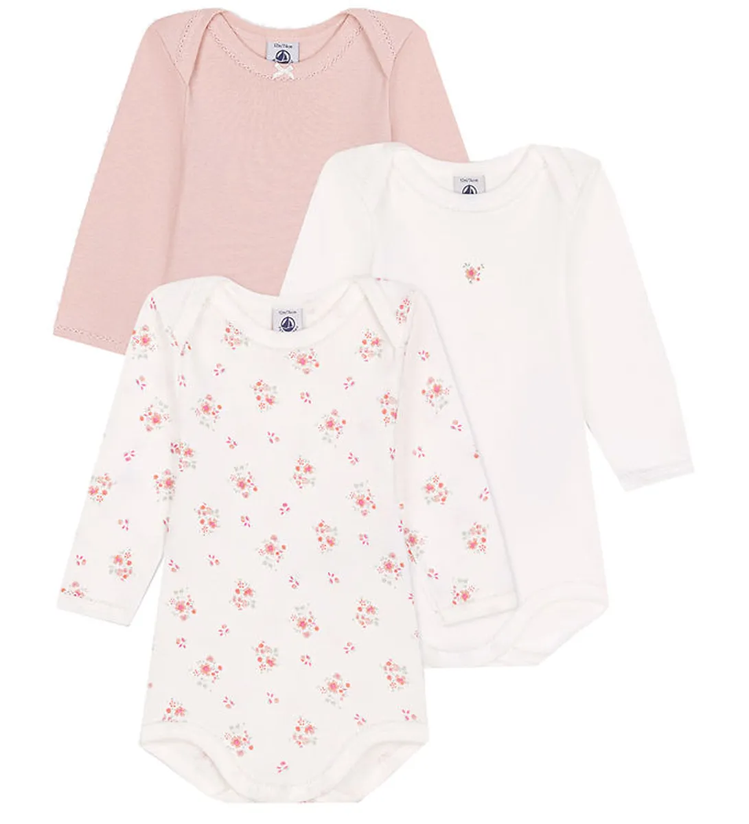 Petit Bateau Body l/æ - 3-pak - Hvid/Rosa