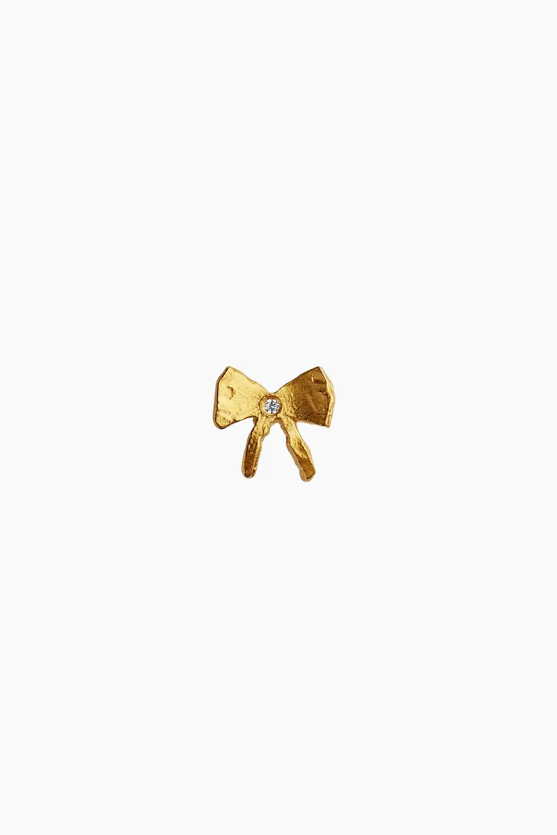 Petit Bow Earring With Stone - Gold - Stine A - Guld One Size