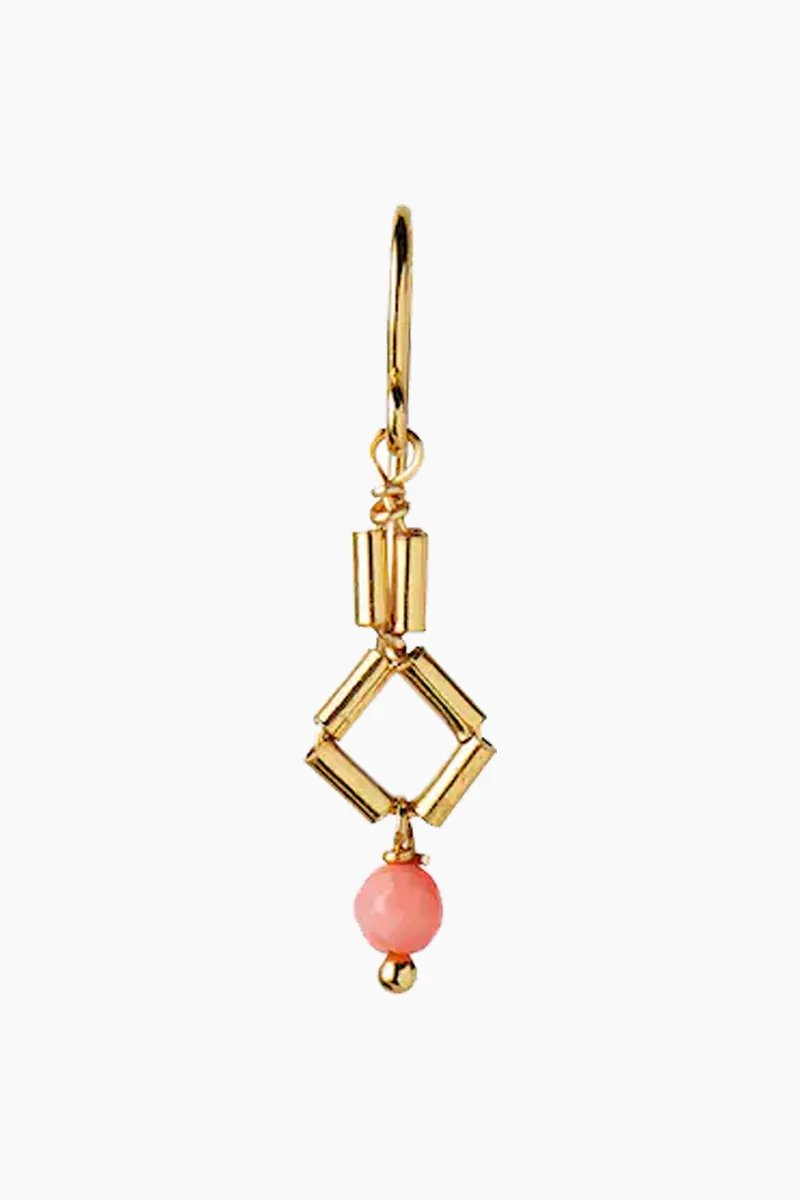 Petit Carré Earring with Coral - Gold - Stine A - Guld One Size