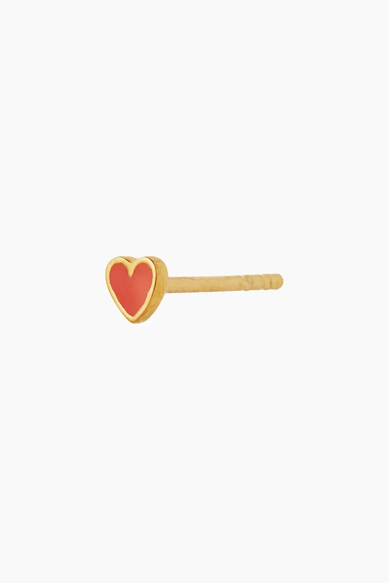 Petit Love Heart Red Coral Enamel - Gold - Stine A - Rød One Size