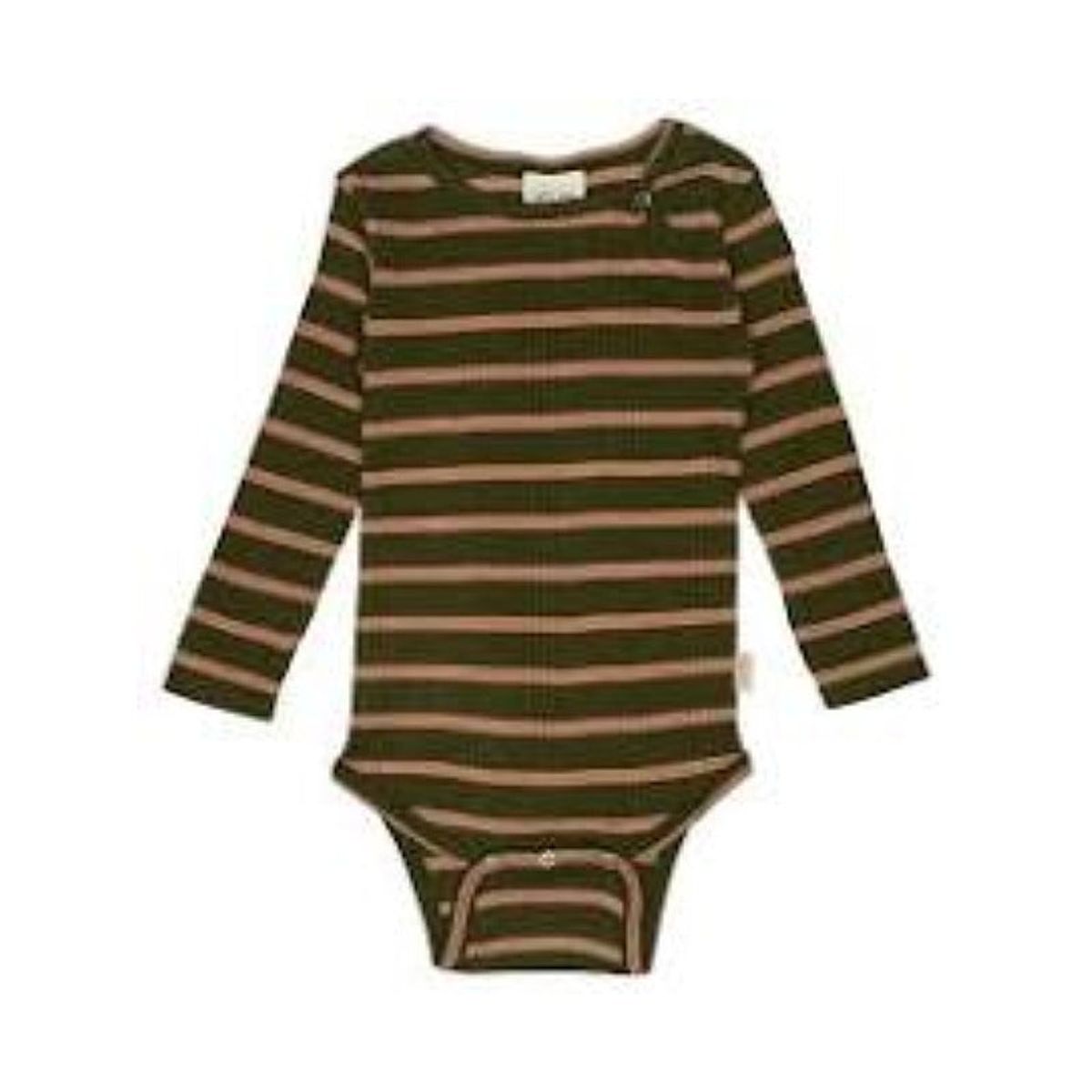 Petit Piao - Body L/S Merino Wool Striped - Leaves/Cream - 56