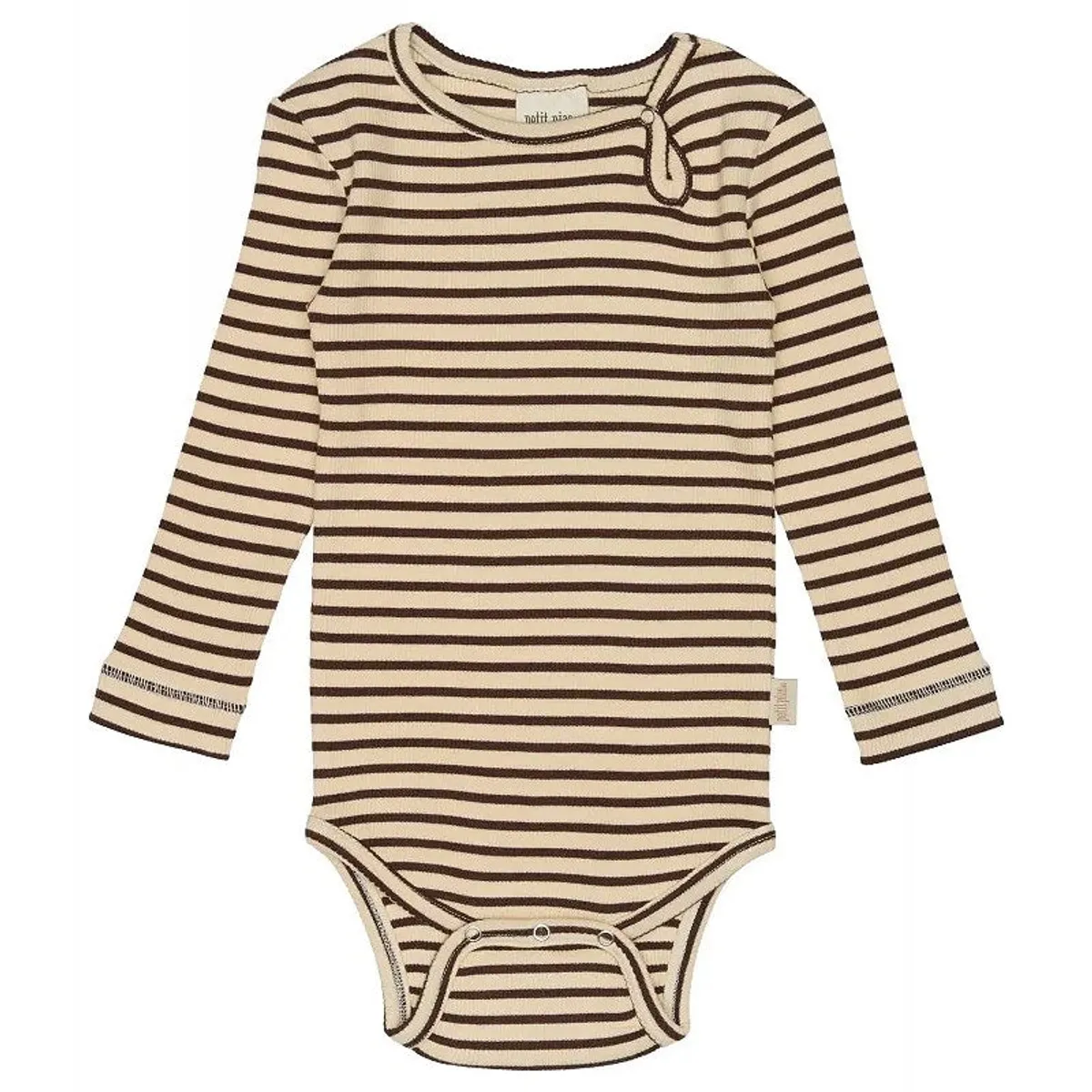 Petit Piao - Body L/S Modal Striped - Coffee/Cream - 80