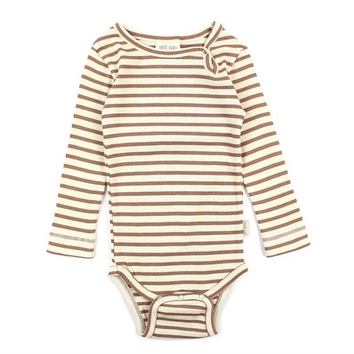 Petit Piao - Body L/S Modal Striped - Latte/Cream - 86