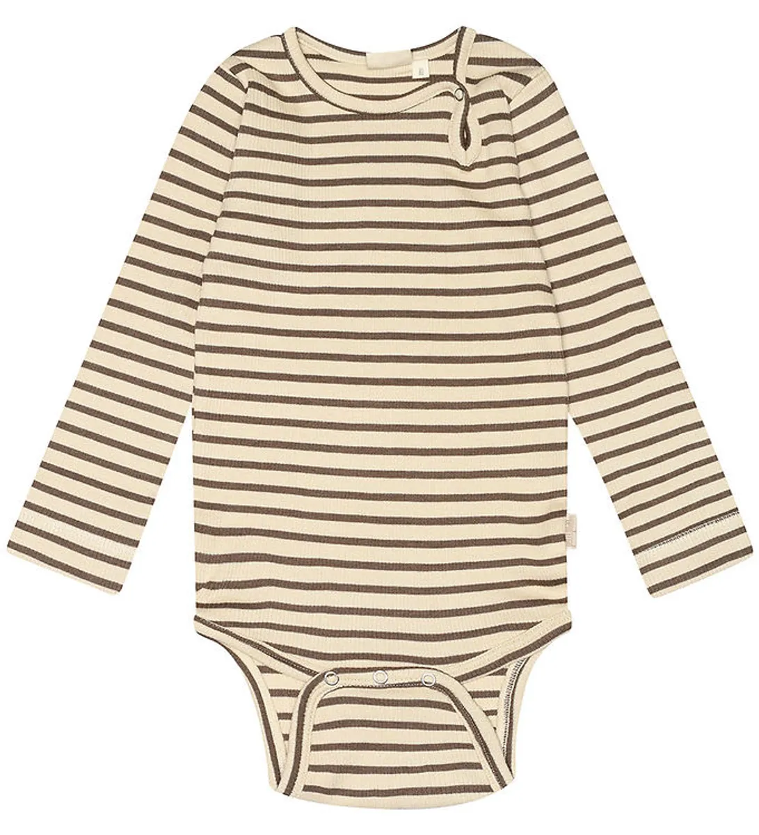 Petit Piao Body l/æ - Rib - Modal - Chocolate Brown/Dark Offwhit