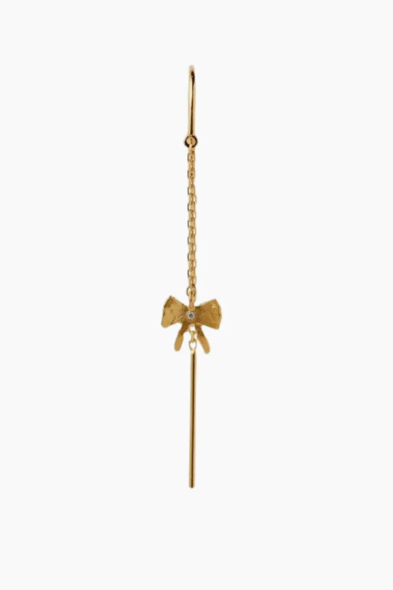 Petite Bow Double Chain Earring - Gold - Stine A - Guld One Size