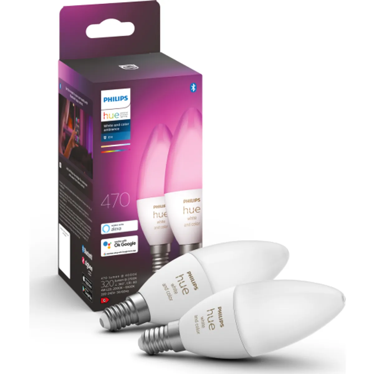 Philips Hue White Color Ambiance E14 kertepære, 2-pak