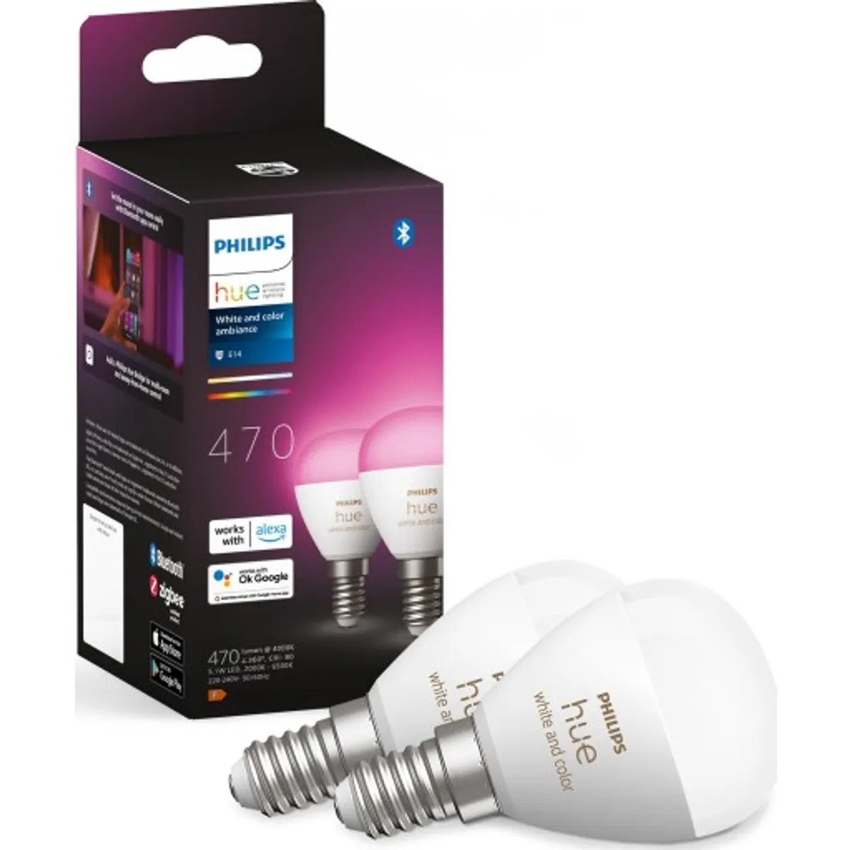 Philips Hue White Color Ambiance E14 kronepære, 2-pak