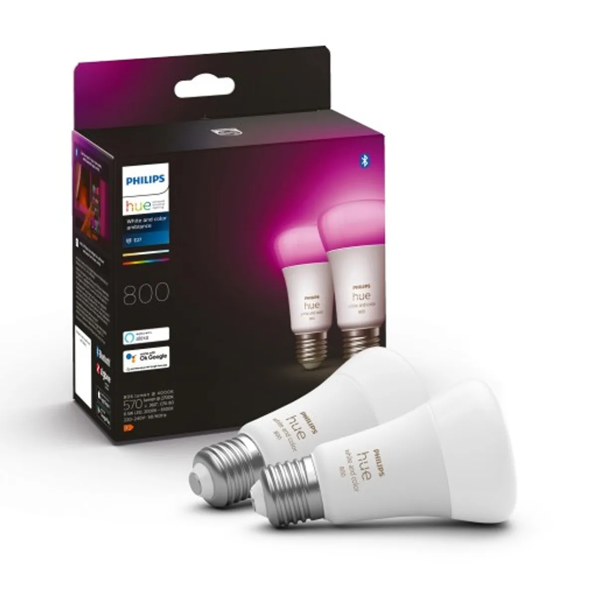 Philips Hue White Color Ambiance E27 standardpære, 2-pak, 6,5W