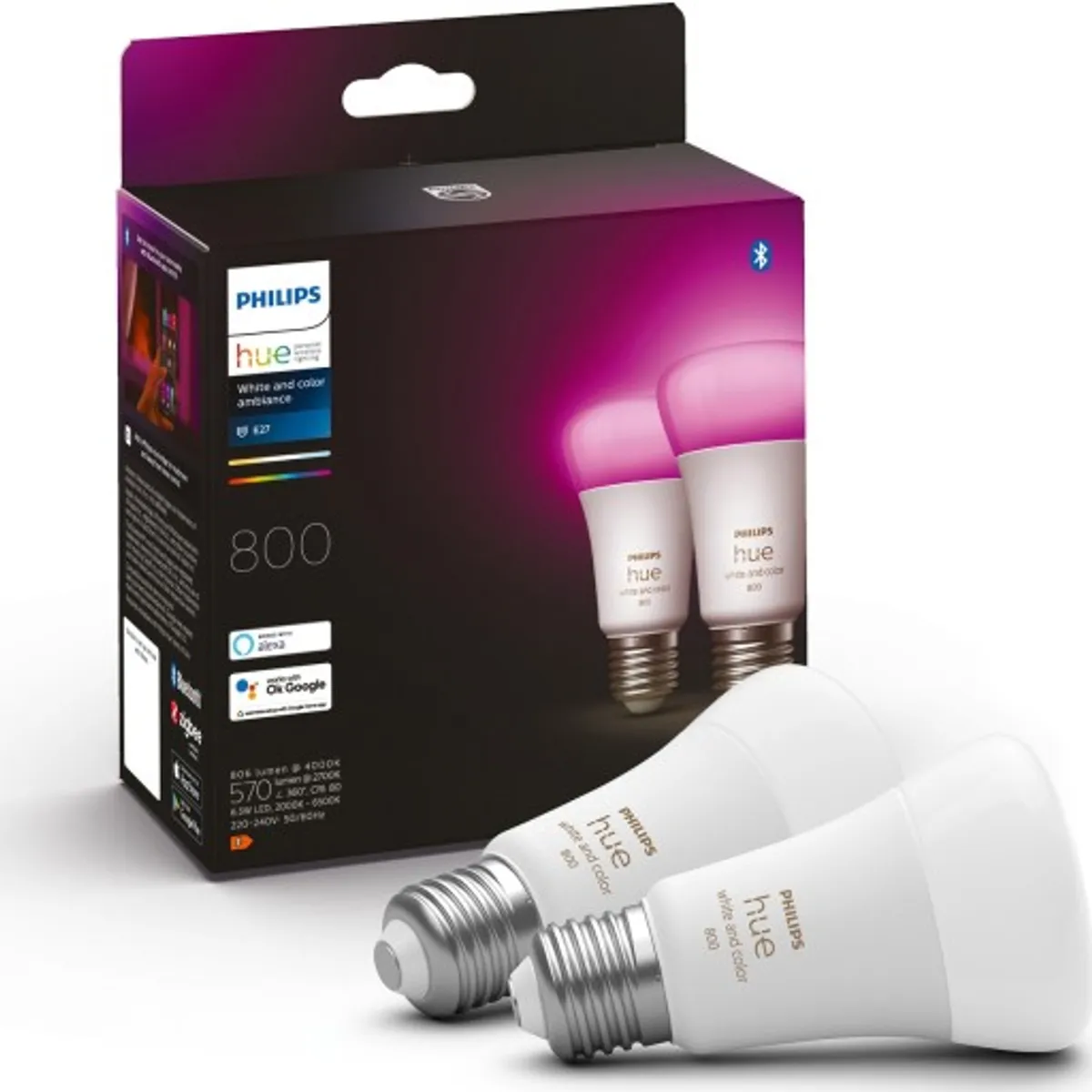 Philips Hue White Color Ambiance E27 standardpære, 2-pak, 6,5W