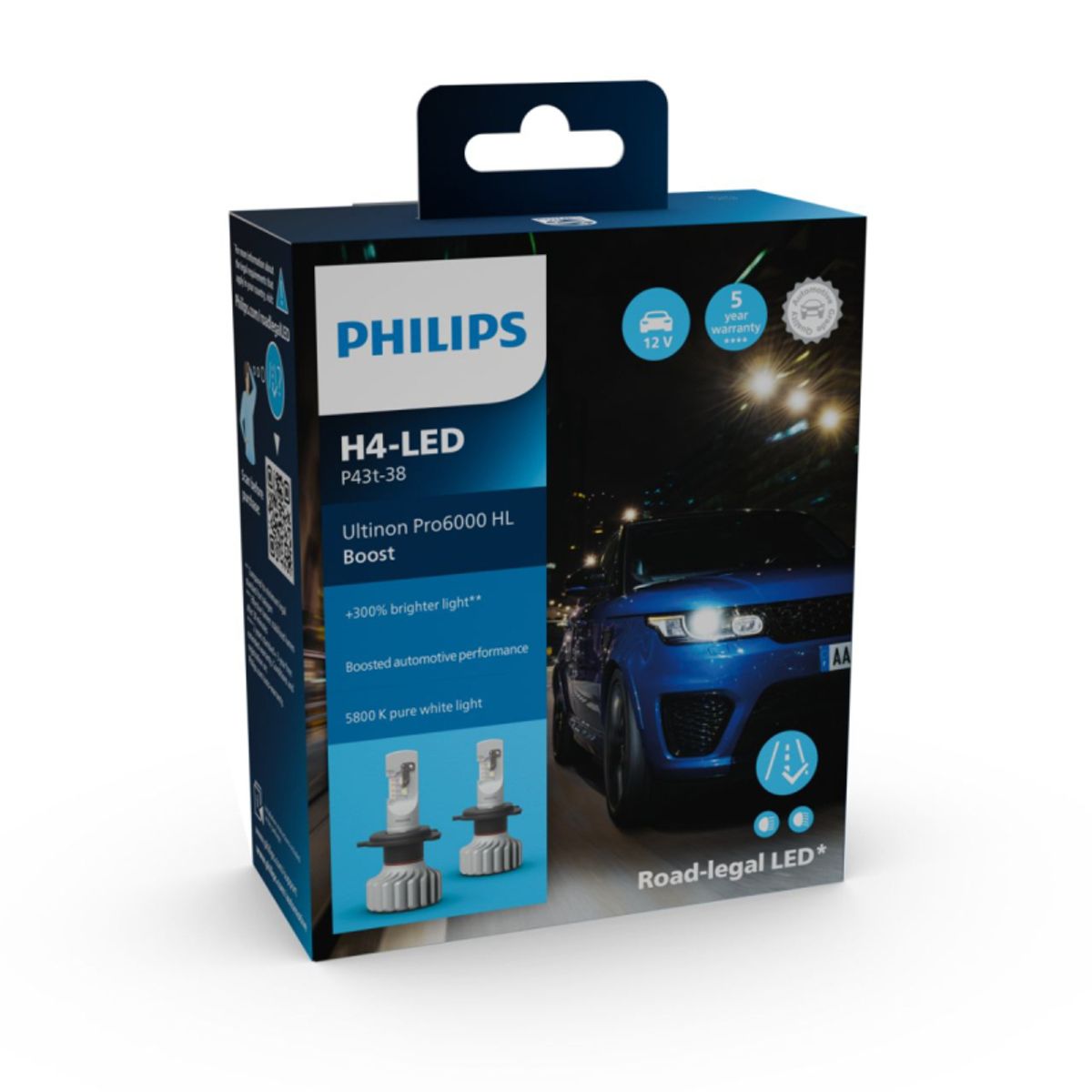 Philips Ultinon Pro6000 HL Boost H4 LED +300% mere lys (2 stk.)