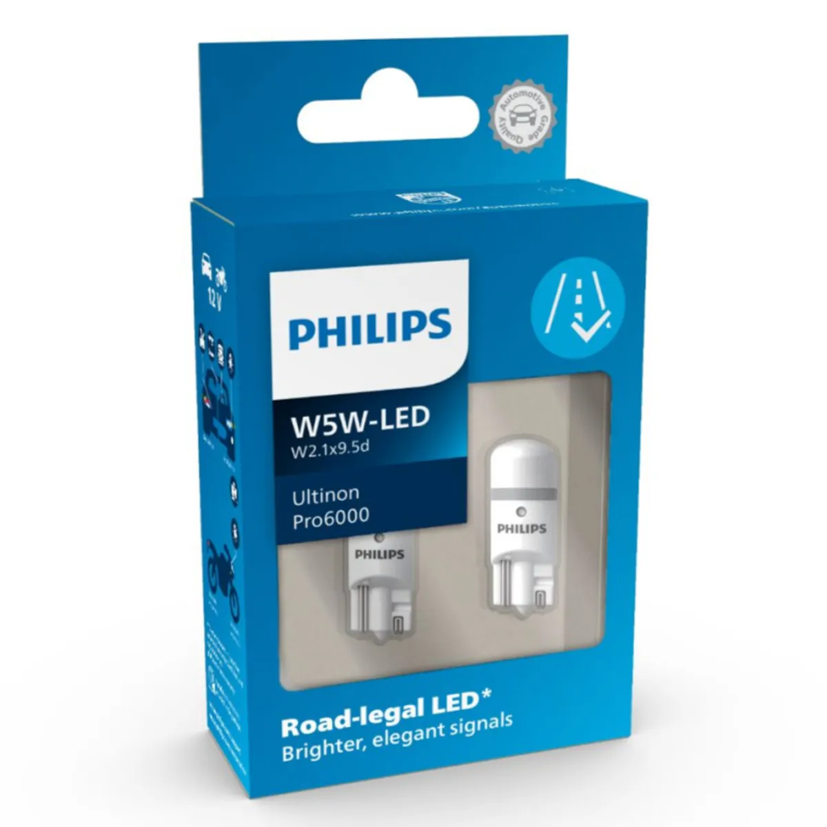 Philips W5W LED-T10 Ultinon Pro6000, 6000K, LED pærer med op til 10000 timers levetid