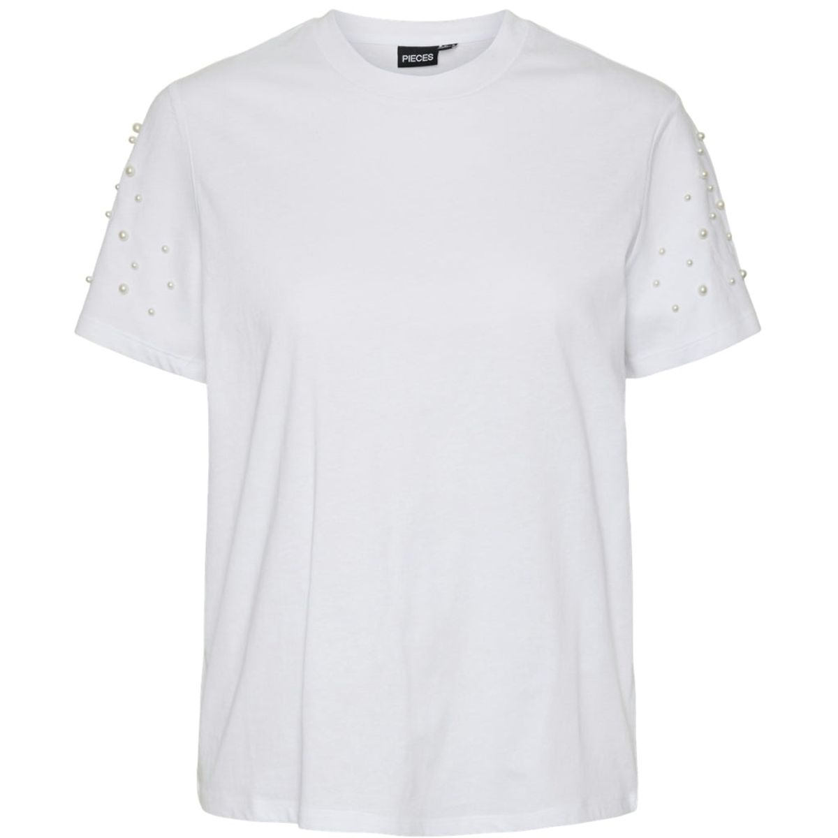 PIECES dame t-shirt PCRINE - Bright White PEARL ON SLEEVE