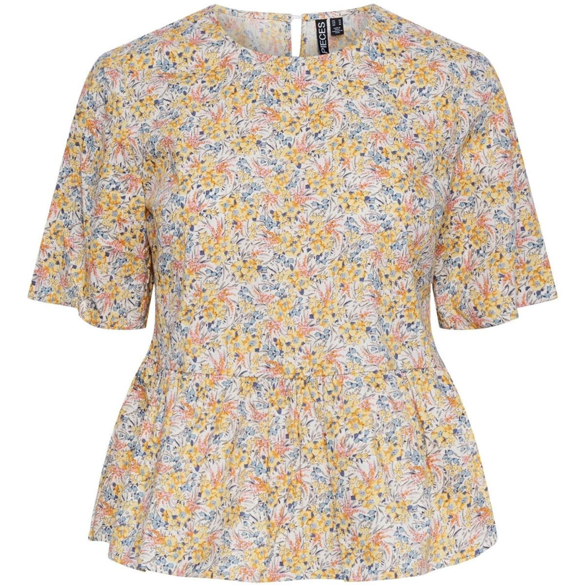 PIECES dame top PCJALISA - Cloud Dancer YELLOW FLOWERS