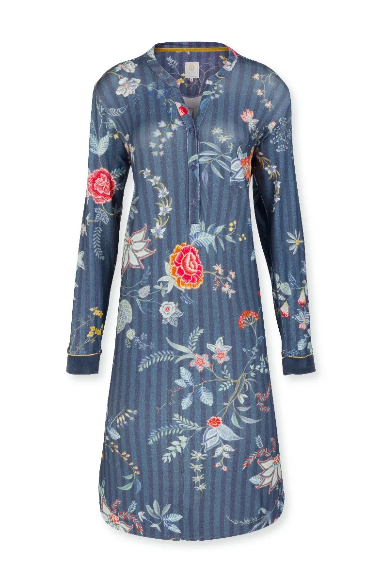 Pip Studio Night Dress Long Sleeve Diogo Flower Festival Dark Blue-X-Small