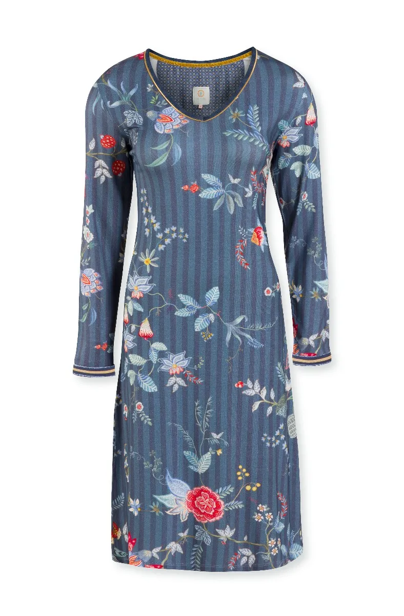 Pip Studio Night Dress Long Sleeve Flower Festival Dark Blue-Large