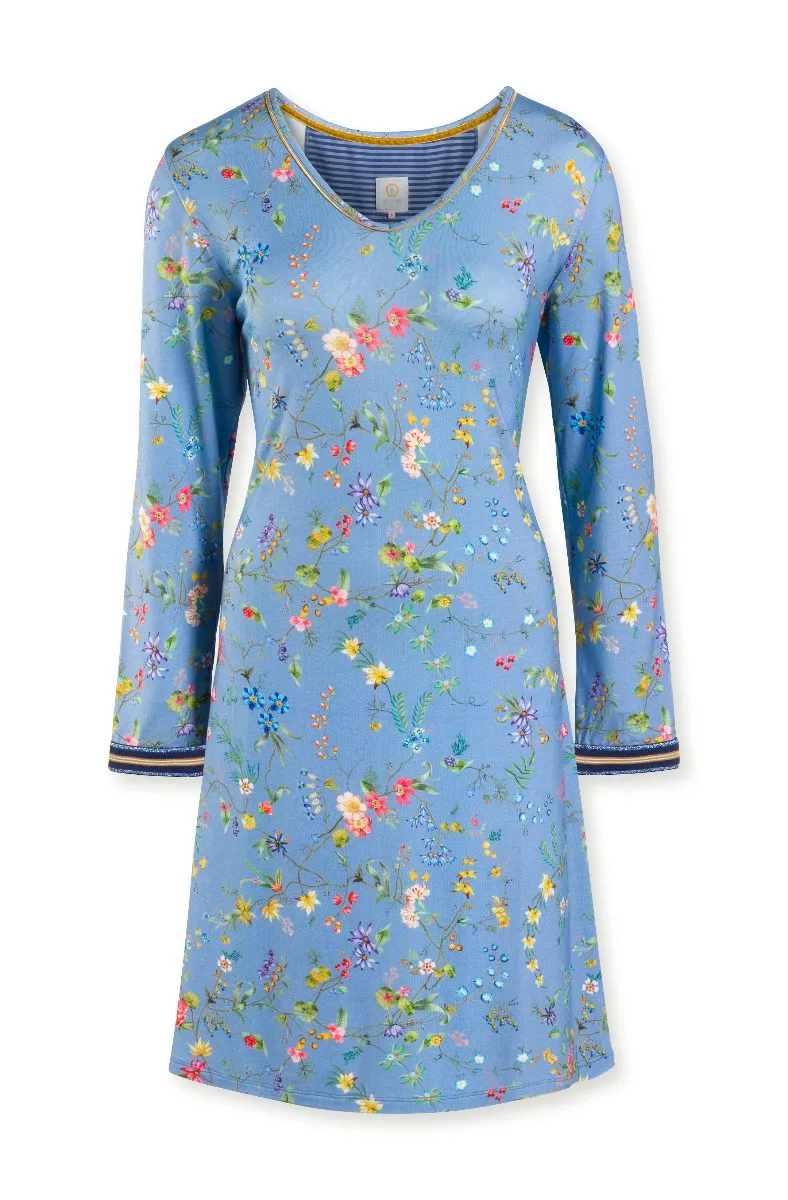 Pip Studio Night Dress Long Sleeve Petites Fleurs Big Light Blue-Large