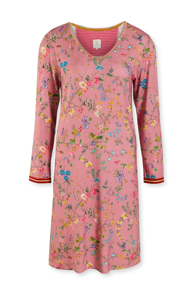 Pip Studio Night Dress Long Sleeve Petites Fleurs Big Pink-Medium