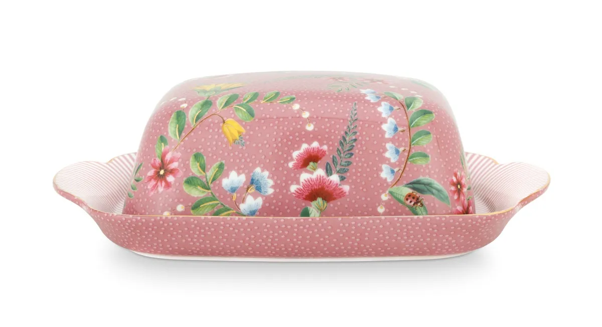 Pip Studio porcelæn La Majorelle pink smørfad med låg