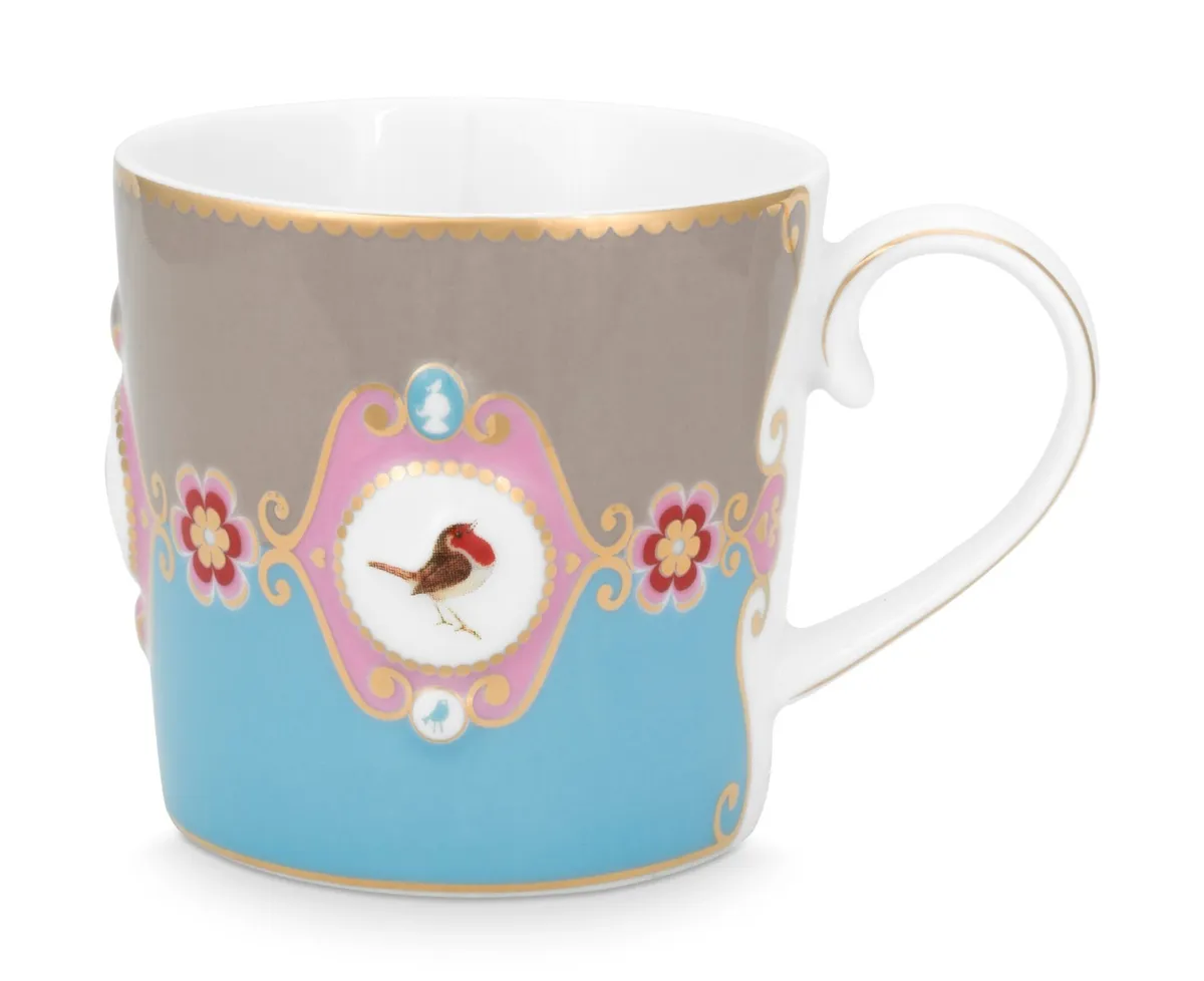 Pip Studio porcelæn Love Birds lille krus blå/khaki - 150 ml