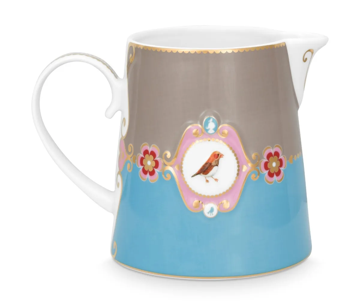 Pip Studio porcelæn Love Birds Medallion stor kande khaki/blå 900 ml