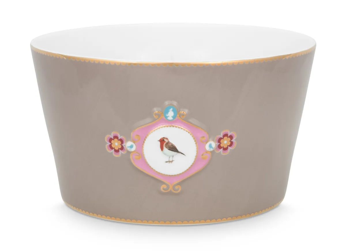 Pip Studio porcelæn Love Birds Medallion stor khaki skål - Ø 20cm