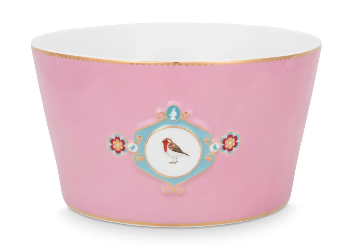 Pip Studio porcelæn Love Birds Medallion stor pink skål - Ø 20cm