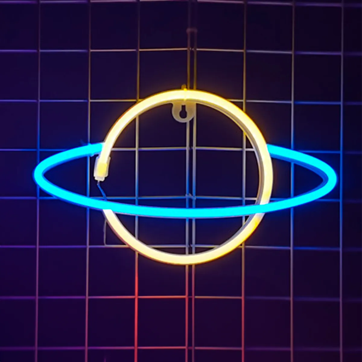 Planet Neon LED Lampe Gul Blå