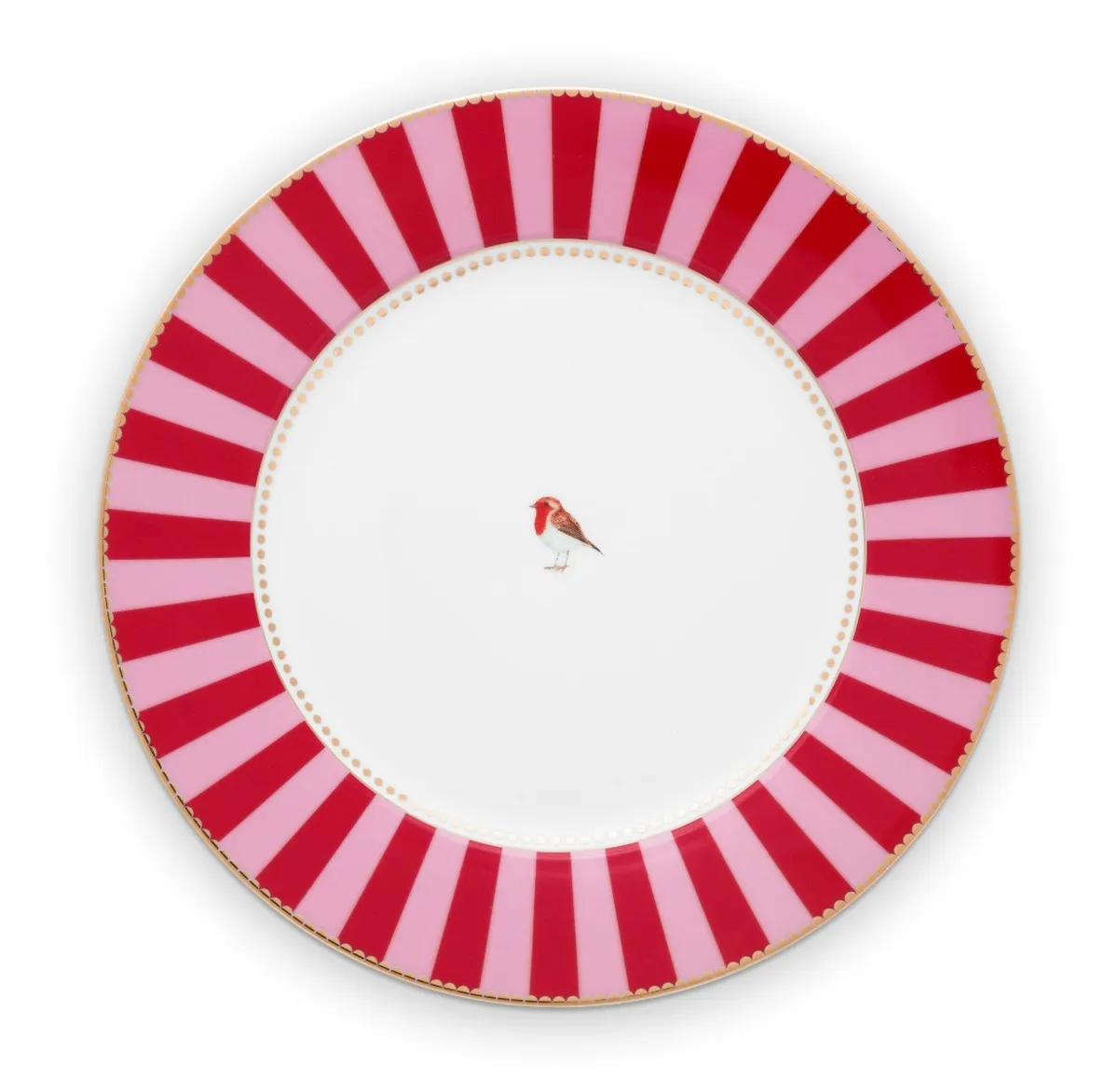 Plate Love Birds Stripes Red-Pink 26.5cm