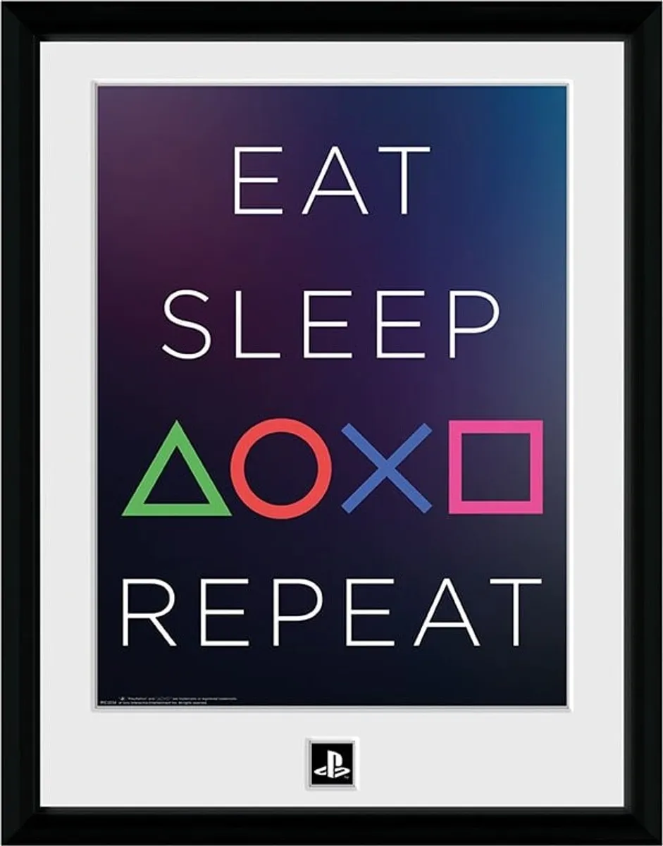 Playstation - Plakat Med Ramme - Eat Sleep Repeat - 30x40 Cm