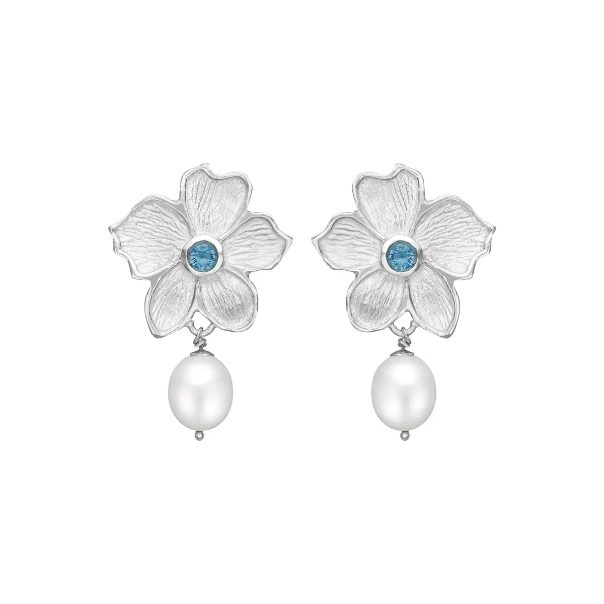 Poppy Aqua & Pearl Silver Ørestikkere