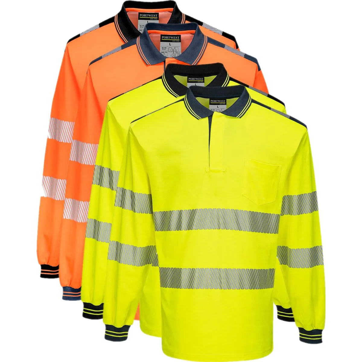 Portwest T184 PW3 Hi-Vis Langærmet Polo 5XL Orange/Navy