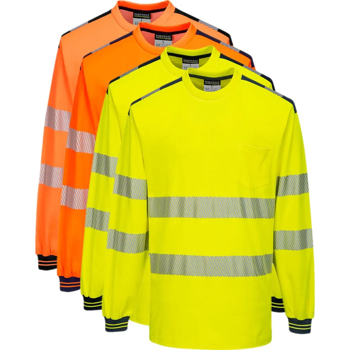 Portwest T185 PW3 Hi-Vis Langærmet T-shirt XL Gul/Navy