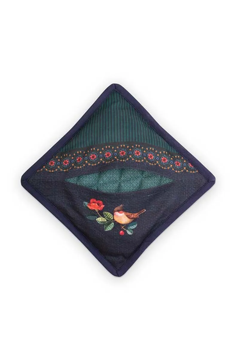 Pot Holder Square Winter Wonderland Bird Dark Blue 22x22cm